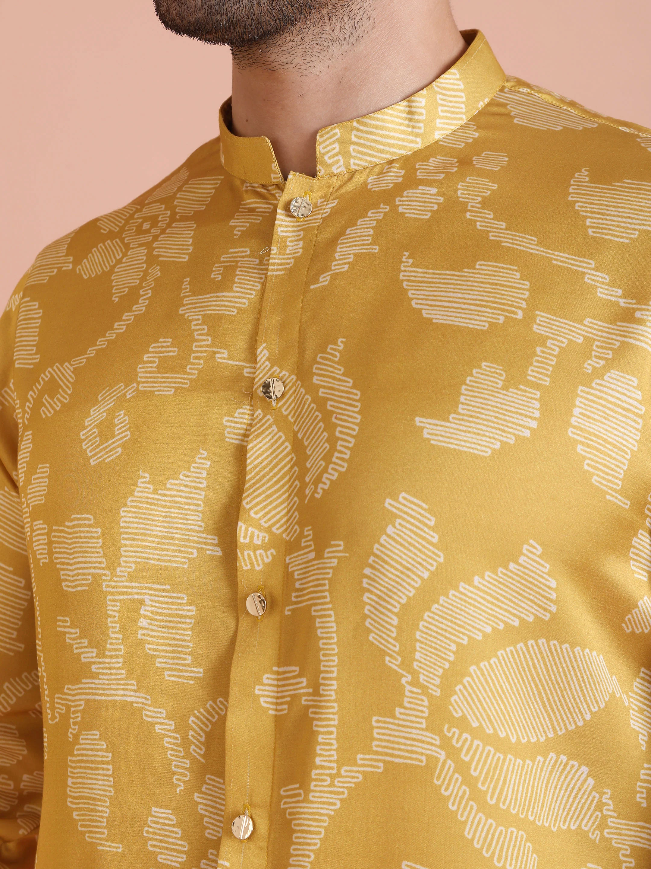 Yellow Printed Front Open Kurta Set - Image 5