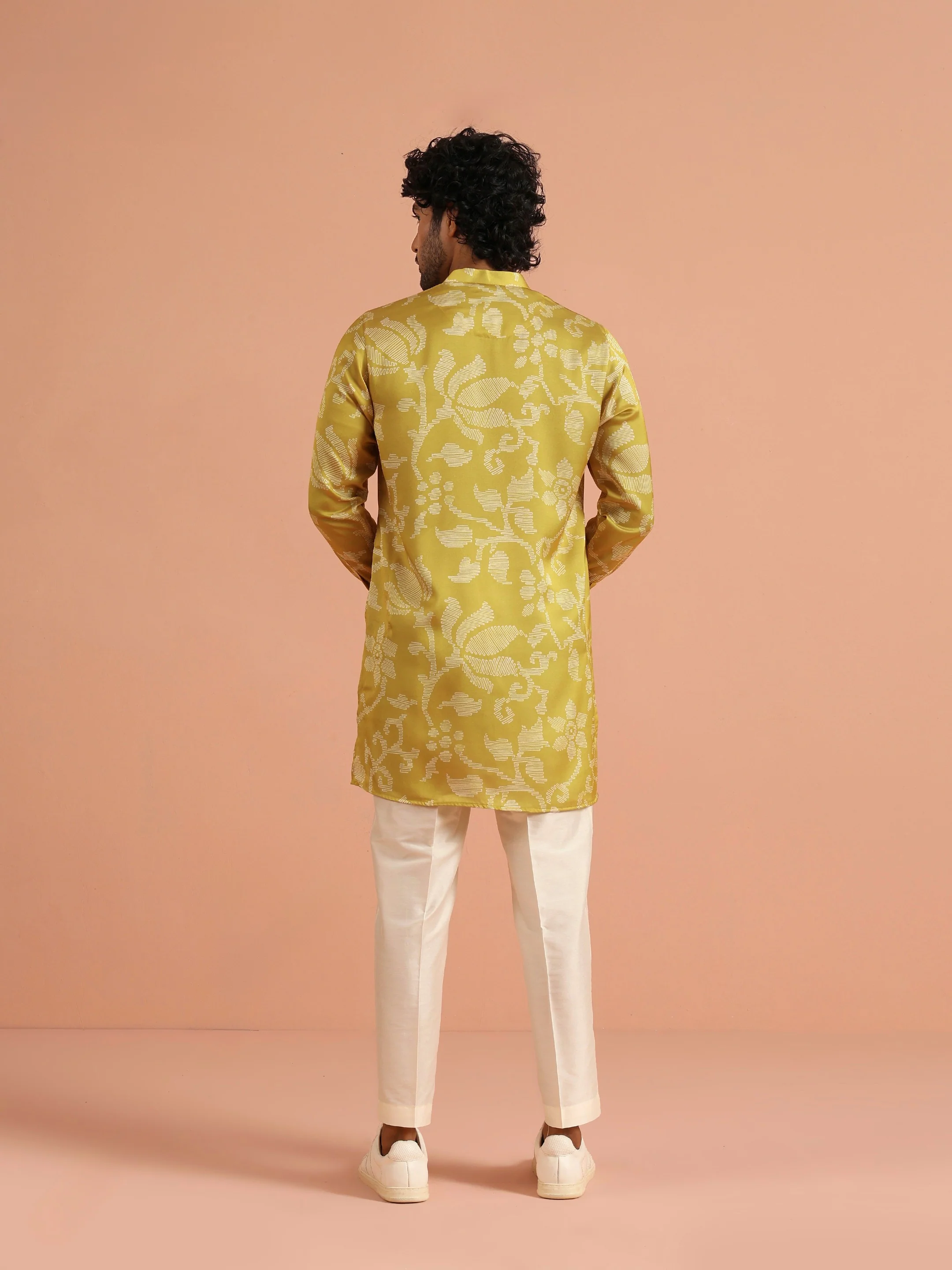 Yellow Art Silk Front Open Mid Kurta - Image 4