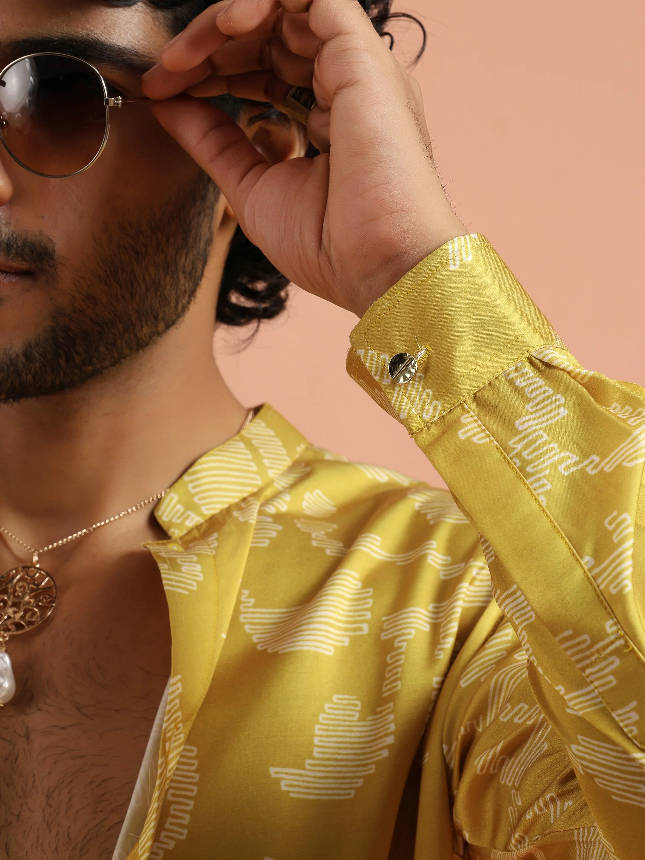 Yellow Art Silk Front Open Mid Kurta - Image 6